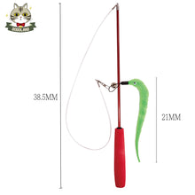 New fishing style cat teasing stick with red handle and feather bugs (feather bugs color random) - BO-13
